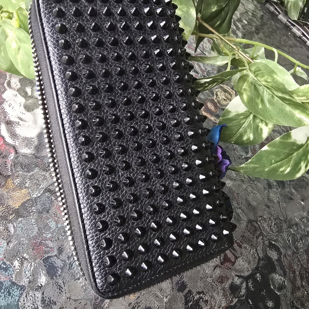 Authentic Christian Louboutin Black Studded Long Zippy Wallet - Picture 4 of 16
